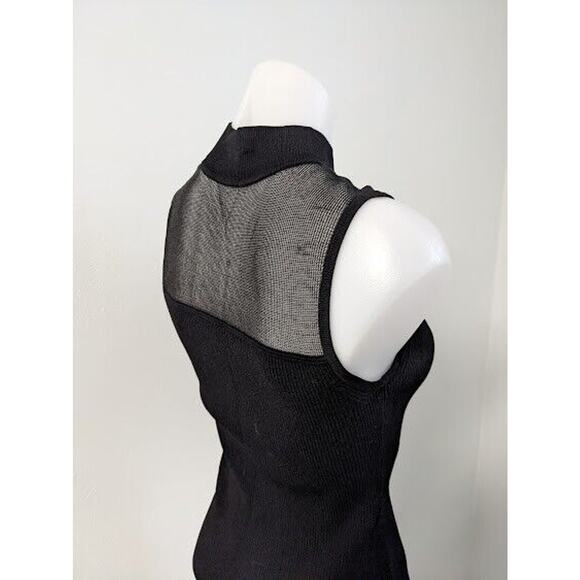 Milly XS Ribbed Mesh Combo Tank Top Black Mock Neck Sleeveless - Picture 6 of 9
